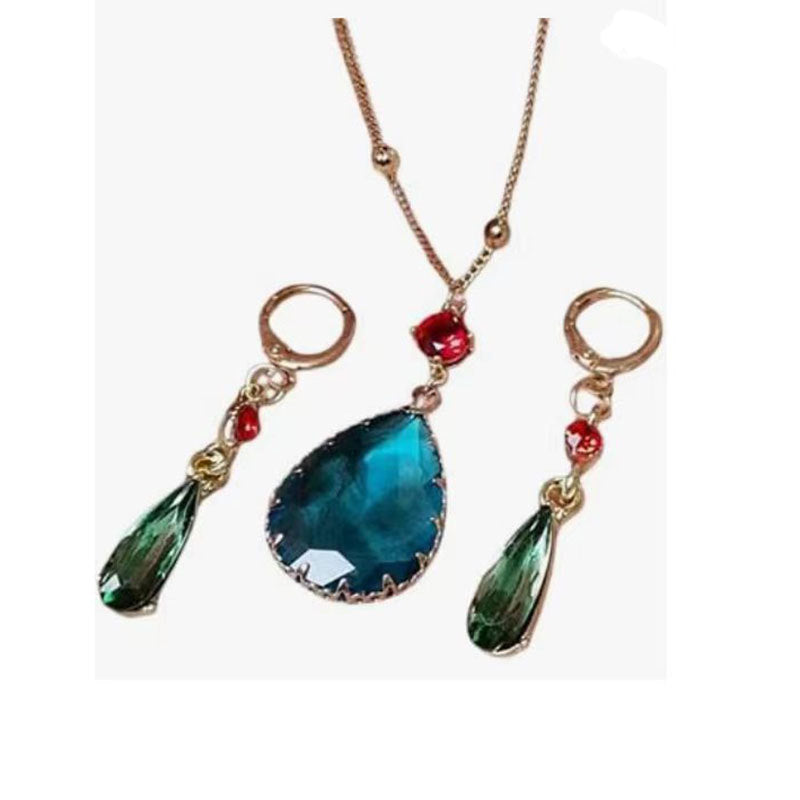 Wholesale Blue crystal emerald necklace
